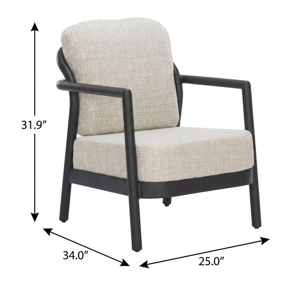 25" Beige and Black Fabric Arm Chair HomeRoots