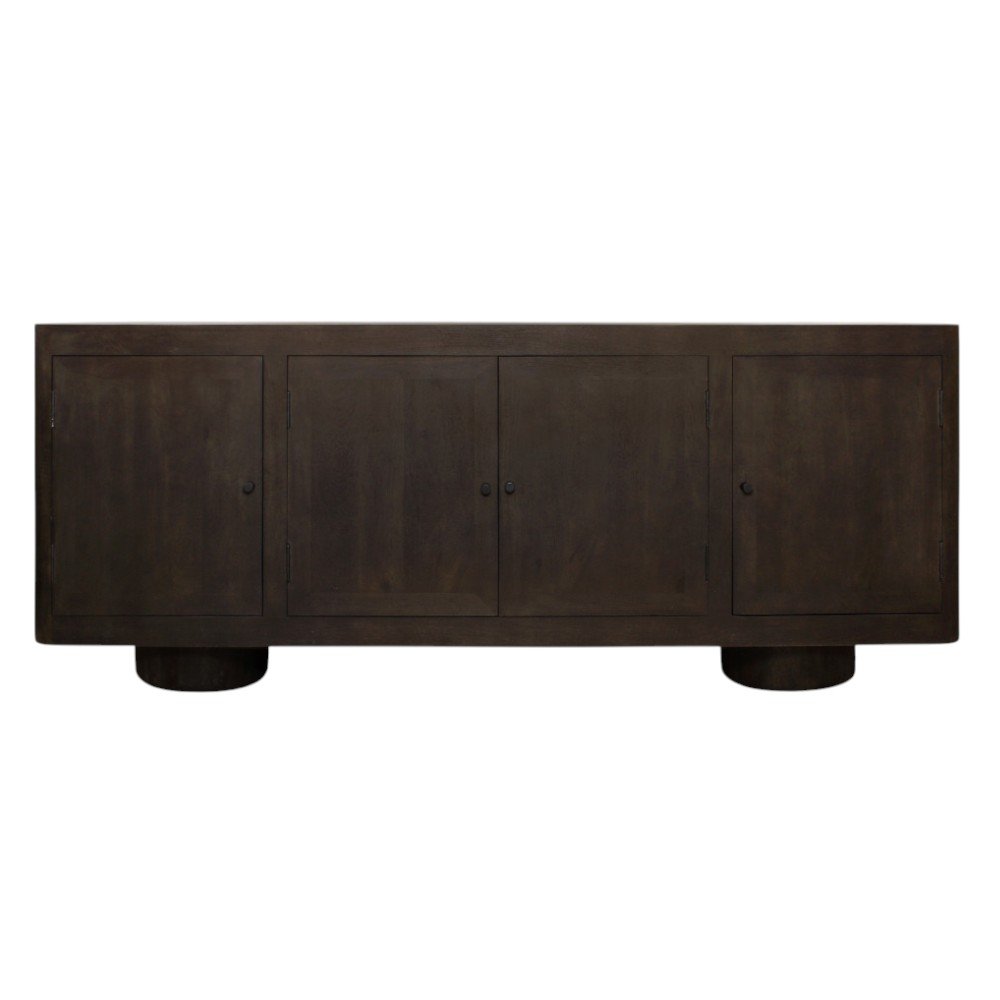 80" Dark Brown Distressed Solid Wood Sideboard Soft Close with Four Doors HomeRoots
