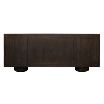 80" Dark Brown Distressed Solid Wood Sideboard Soft Close with Four Doors HomeRoots