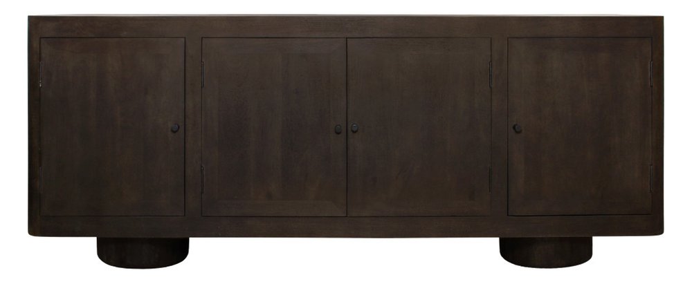 80" Dark Brown Distressed Solid Wood Sideboard Soft Close with Four Doors HomeRoots