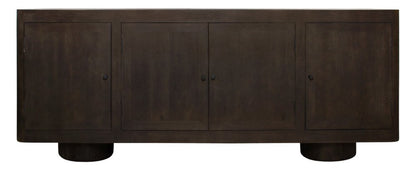 80" Dark Brown Distressed Solid Wood Sideboard Soft Close with Four Doors HomeRoots
