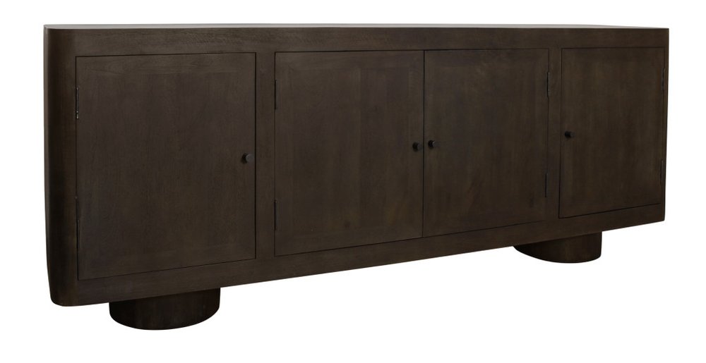 80" Dark Brown Distressed Solid Wood Sideboard Soft Close with Four Doors HomeRoots