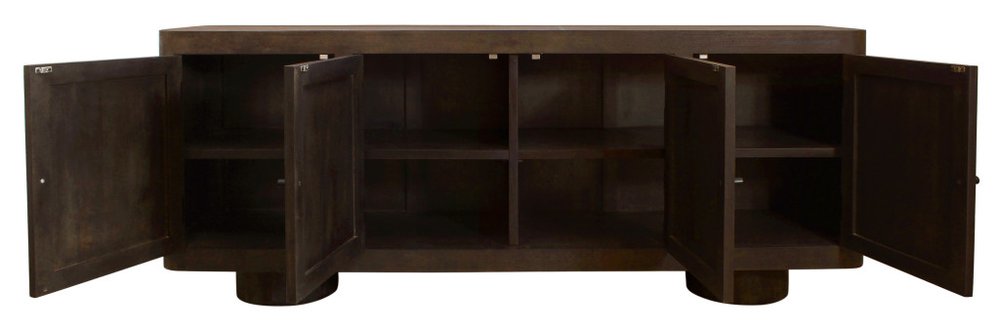 80" Dark Brown Distressed Solid Wood Sideboard Soft Close with Four Doors HomeRoots