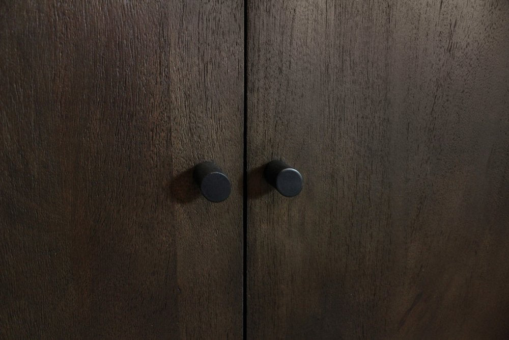 80" Dark Brown Distressed Solid Wood Sideboard Soft Close with Four Doors HomeRoots