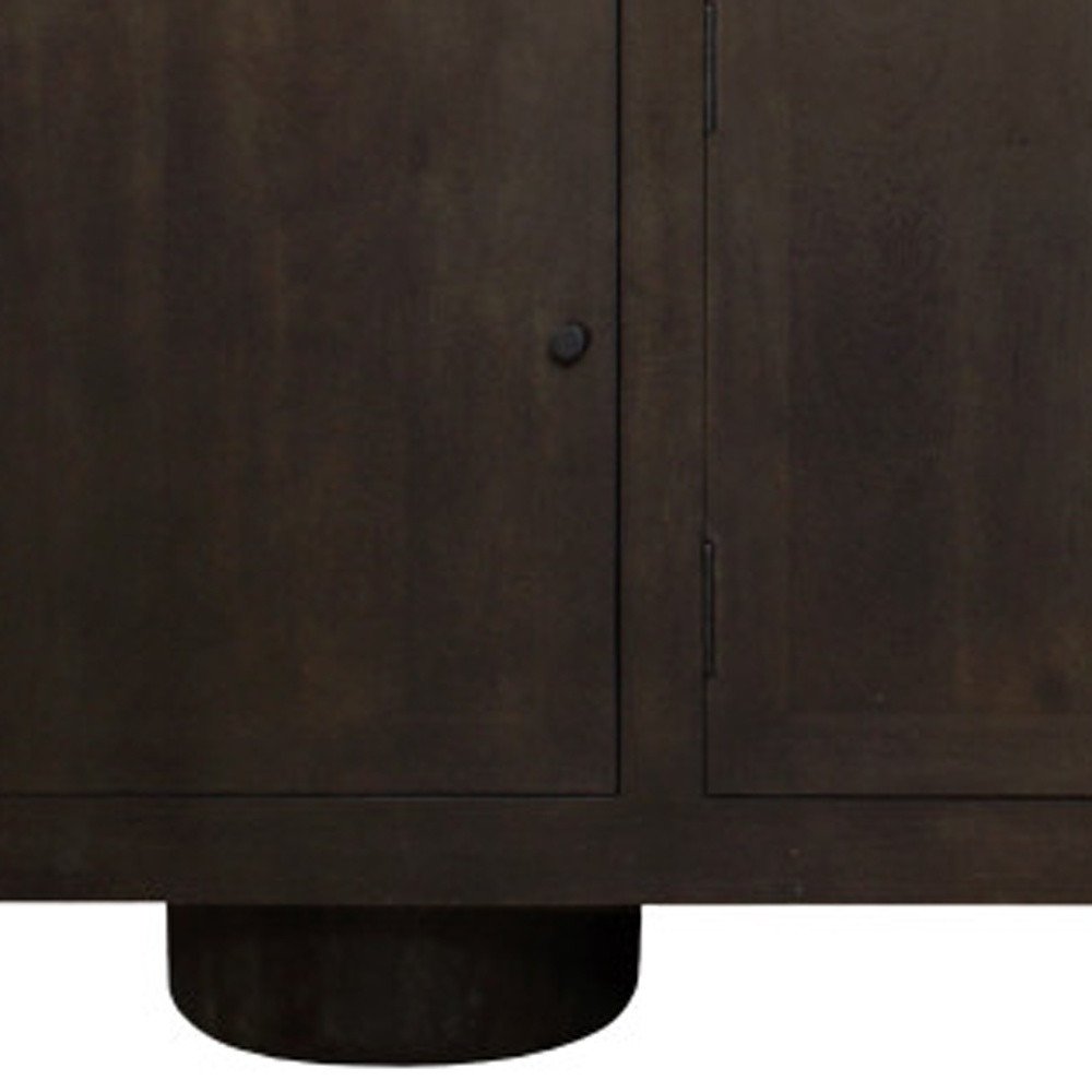 80" Dark Brown Distressed Solid Wood Sideboard Soft Close with Four Doors HomeRoots