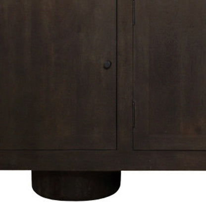 80" Dark Brown Distressed Solid Wood Sideboard Soft Close with Four Doors HomeRoots