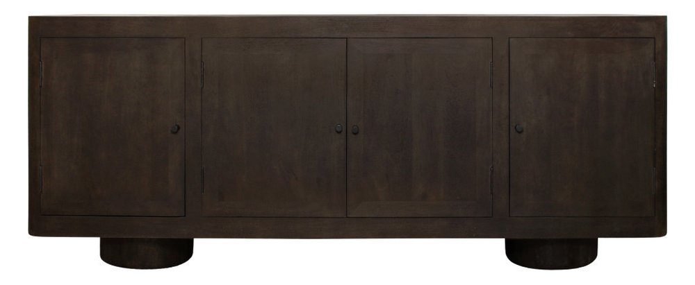 80" Dark Brown Distressed Solid Wood Sideboard Soft Close with Four Doors HomeRoots
