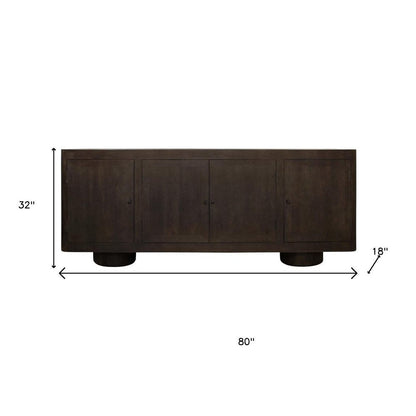 80" Dark Brown Distressed Solid Wood Sideboard Soft Close with Four Doors HomeRoots