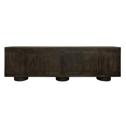 108" Dark Brown Distressed Solid Wood Sideboard Soft Close with Six Doors HomeRoots