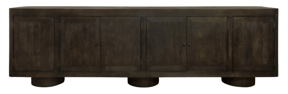 108" Dark Brown Distressed Solid Wood Sideboard Soft Close with Six Doors HomeRoots