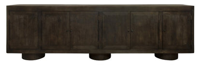 108" Dark Brown Distressed Solid Wood Sideboard Soft Close with Six Doors HomeRoots