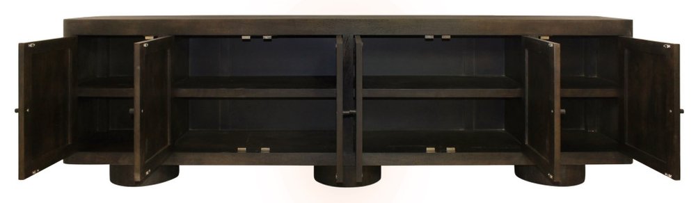 108" Dark Brown Distressed Solid Wood Sideboard Soft Close with Six Doors HomeRoots