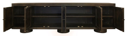 108" Dark Brown Distressed Solid Wood Sideboard Soft Close with Six Doors HomeRoots