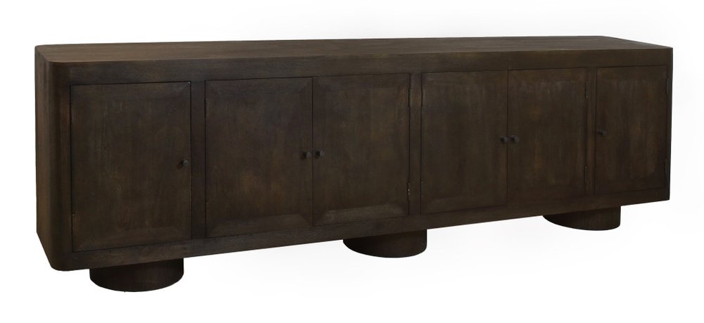 108" Dark Brown Distressed Solid Wood Sideboard Soft Close with Six Doors HomeRoots