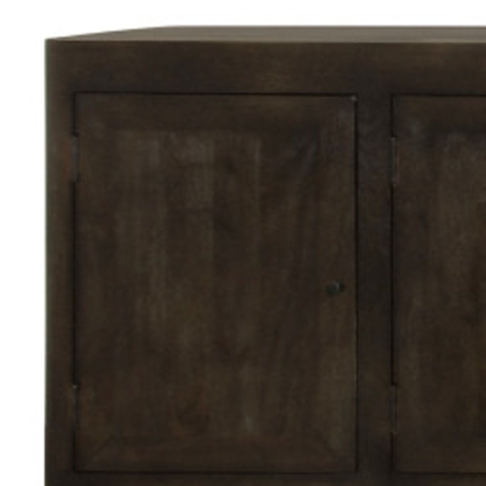 108" Dark Brown Distressed Solid Wood Sideboard Soft Close with Six Doors HomeRoots