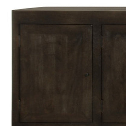 108" Dark Brown Distressed Solid Wood Sideboard Soft Close with Six Doors HomeRoots