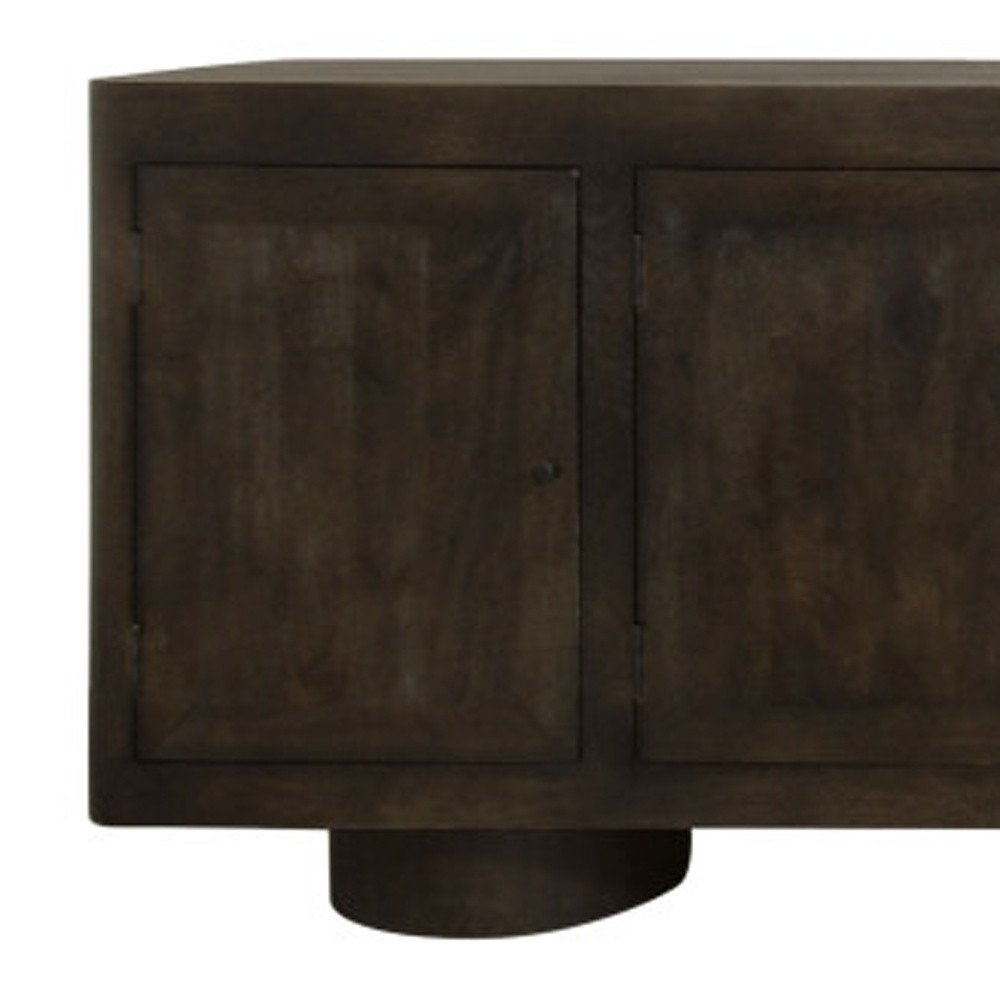 108" Dark Brown Distressed Solid Wood Sideboard Soft Close with Six Doors HomeRoots