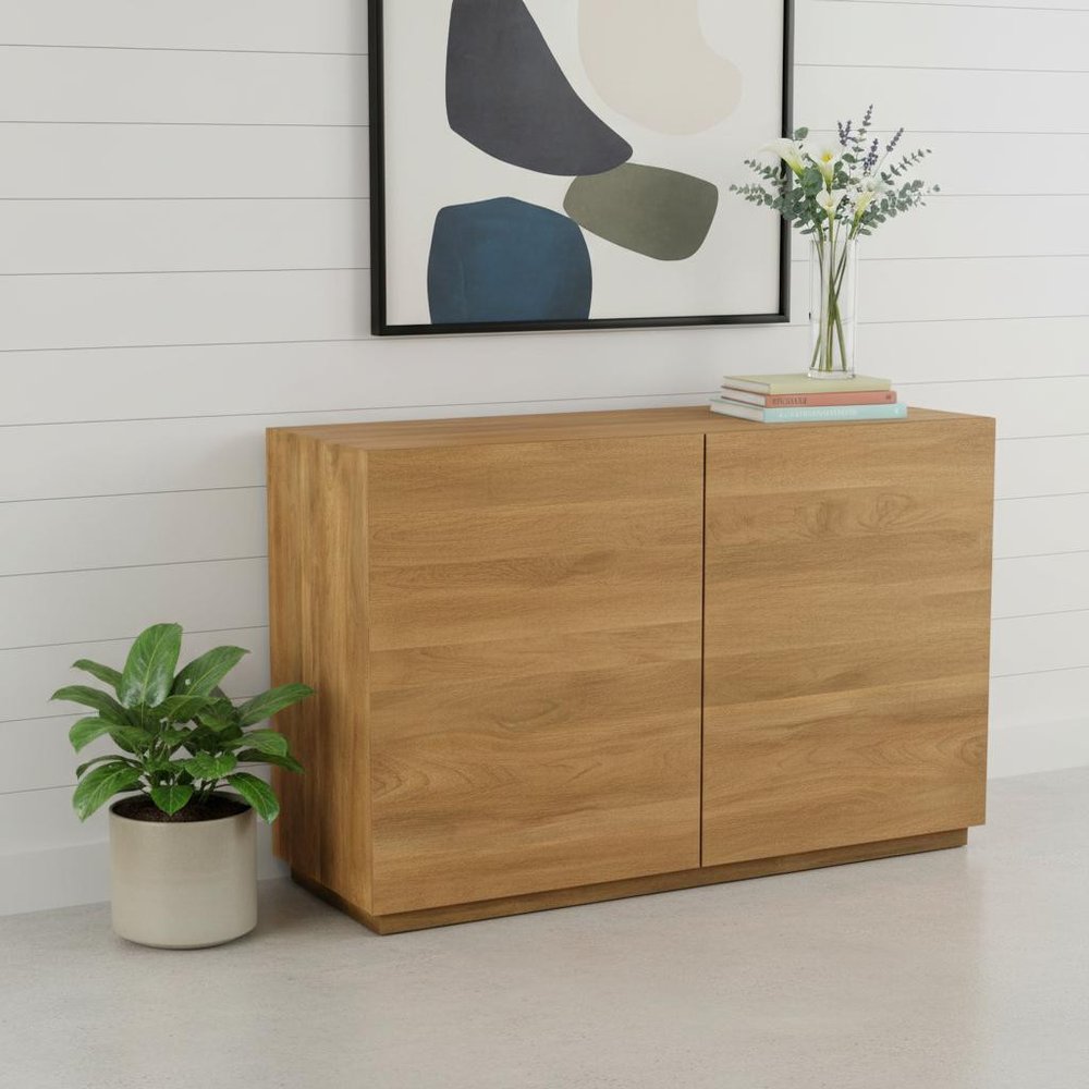 48" Tan Solid Wood Sideboard With Two Doors HomeRoots
