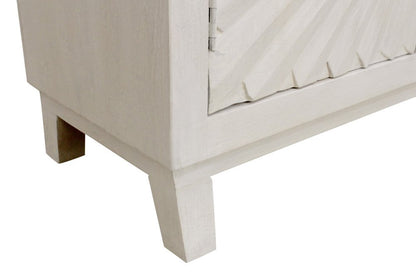 76" Ivory Distressed Solid Wood Carved Geometric Sideboard with Four Doors HomeRoots