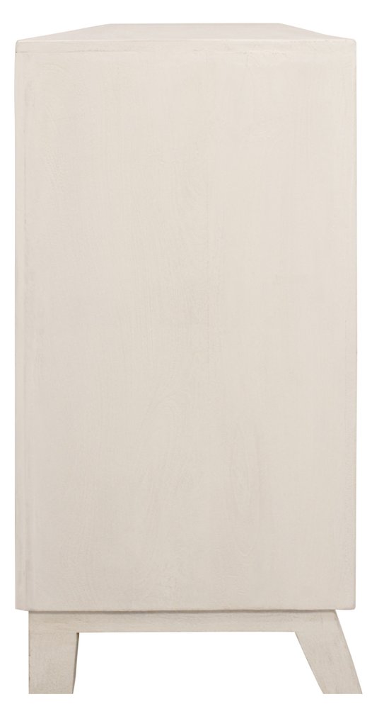 76" Ivory Distressed Solid Wood Carved Geometric Sideboard with Four Doors HomeRoots