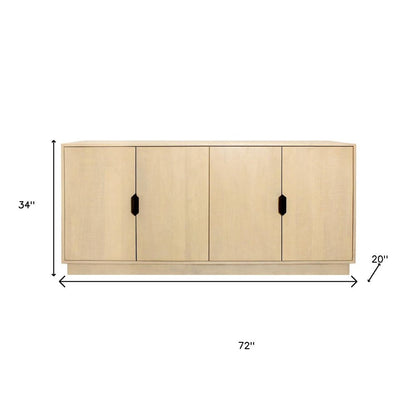 72" Natural Distressed Solid Wood Carved Geometric Sideboard with Four Doors HomeRoots