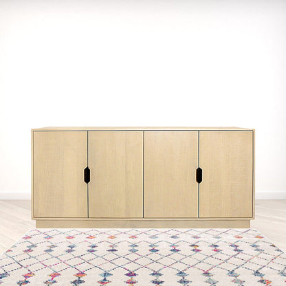 72" Natural Distressed Solid Wood Carved Geometric Sideboard with Four Doors HomeRoots