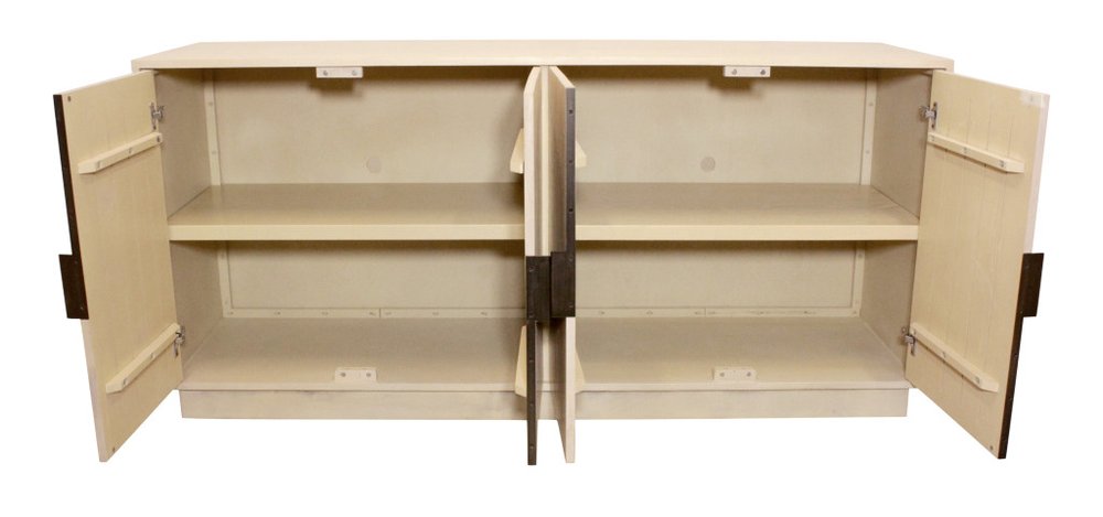 72" Natural Distressed Solid Wood Carved Geometric Sideboard with Four Doors HomeRoots