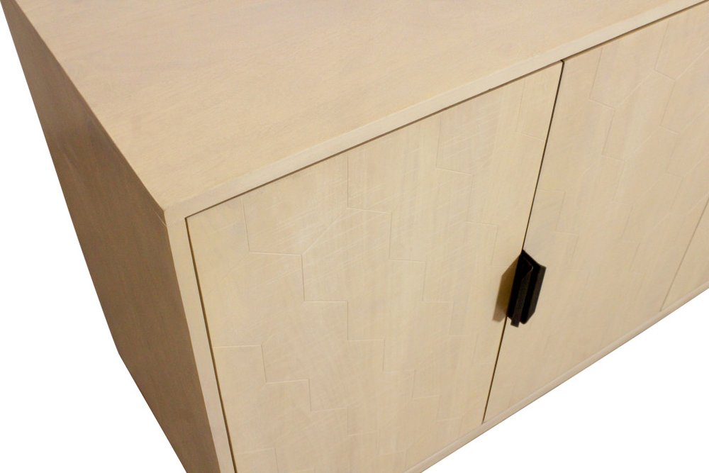 72" Natural Distressed Solid Wood Carved Geometric Sideboard with Four Doors HomeRoots