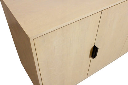 72" Natural Distressed Solid Wood Carved Geometric Sideboard with Four Doors HomeRoots