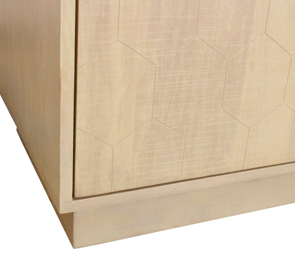 72" Natural Distressed Solid Wood Carved Geometric Sideboard with Four Doors HomeRoots