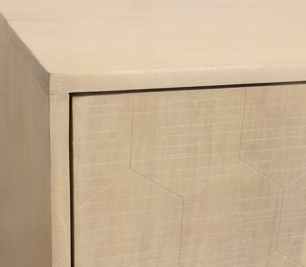 72" Natural Distressed Solid Wood Carved Geometric Sideboard with Four Doors HomeRoots