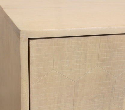 72" Natural Distressed Solid Wood Carved Geometric Sideboard with Four Doors HomeRoots