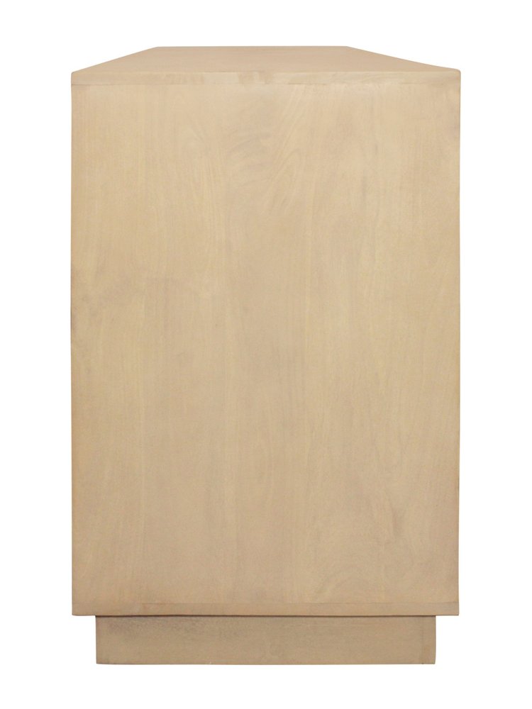 72" Natural Distressed Solid Wood Carved Geometric Sideboard with Four Doors HomeRoots