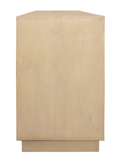 72" Natural Distressed Solid Wood Carved Geometric Sideboard with Four Doors HomeRoots