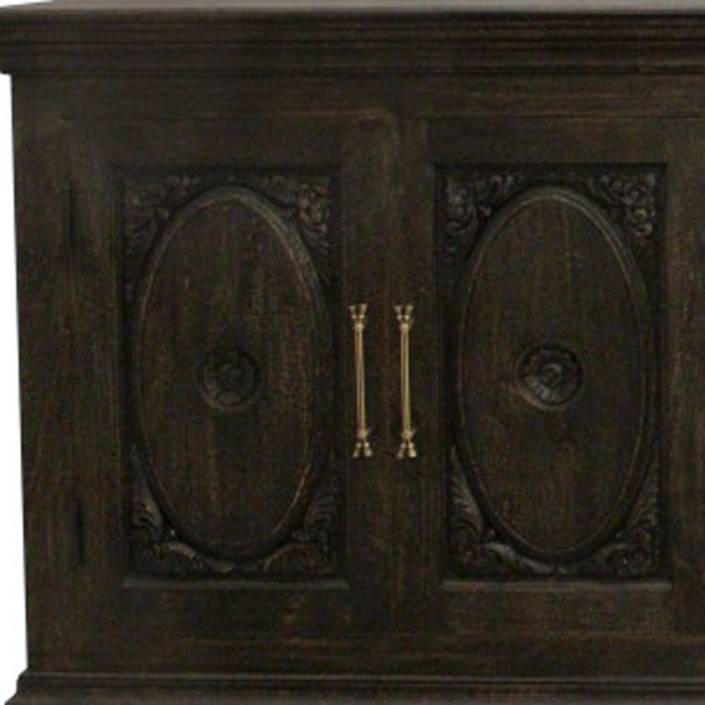 103" Black Distressed Solid Wood Carved Floral Sideboard with Six Doors HomeRoots
