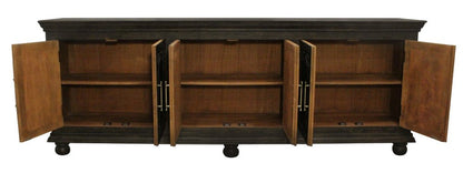 103" Black Distressed Solid Wood Carved Floral Sideboard with Six Doors HomeRoots
