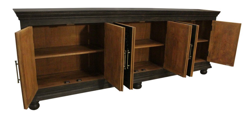 103" Black Distressed Solid Wood Carved Floral Sideboard with Six Doors HomeRoots