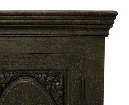103" Black Distressed Solid Wood Carved Floral Sideboard with Six Doors HomeRoots