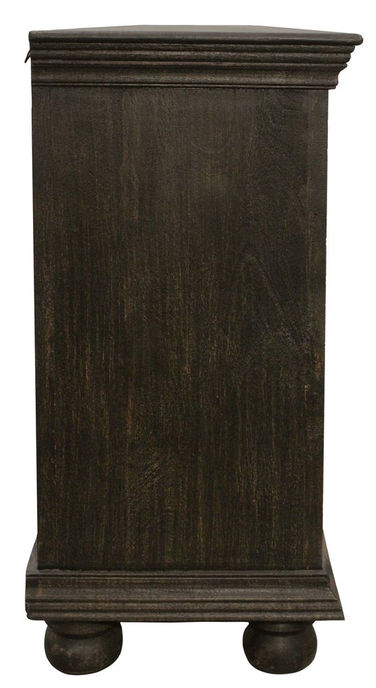 103" Black Distressed Solid Wood Carved Floral Sideboard with Six Doors HomeRoots