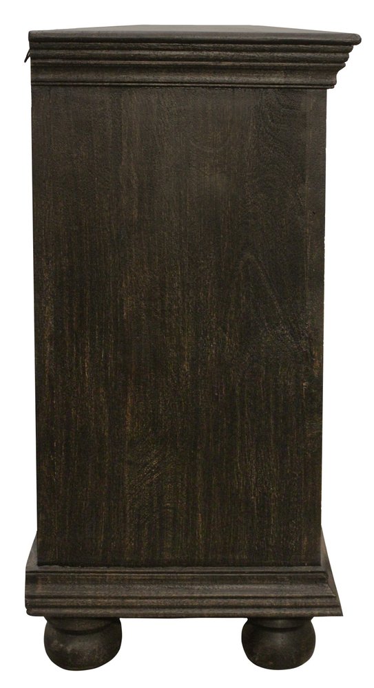 73" Black Distressed Solid Wood Carved Floral Sideboard With Four Doors HomeRoots