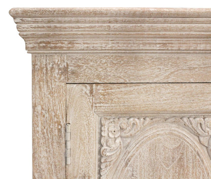 103" Antiqued White Distressed Solid Wood Carved Floral Sideboard with Six Doors HomeRoots