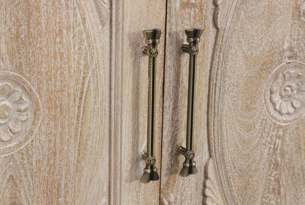 103" Antiqued White Distressed Solid Wood Carved Floral Sideboard with Six Doors HomeRoots