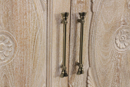 103" Antiqued White Distressed Solid Wood Carved Floral Sideboard with Six Doors HomeRoots
