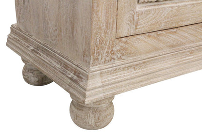 103" Antiqued White Distressed Solid Wood Carved Floral Sideboard with Six Doors HomeRoots
