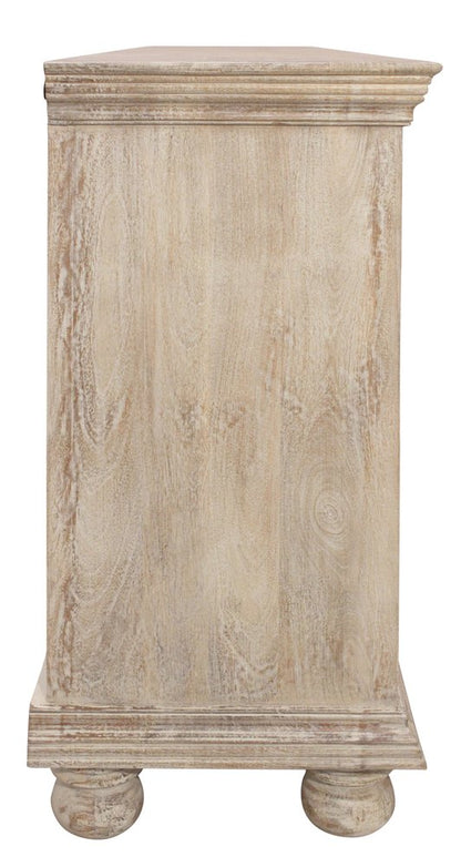 103" Antiqued White Distressed Solid Wood Carved Floral Sideboard with Six Doors HomeRoots
