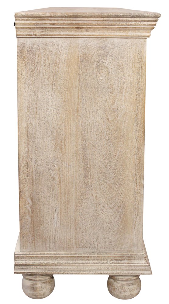 73" Antiqued White Distressed Solid Wood Carved Floral Sideboard With Four Doors HomeRoots