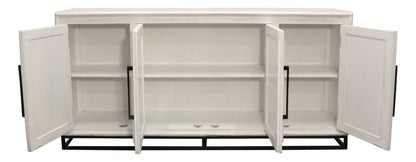 76" Antiqued White Distressed Solid Wood Carved Geometric Sideboard with Four Doors HomeRoots