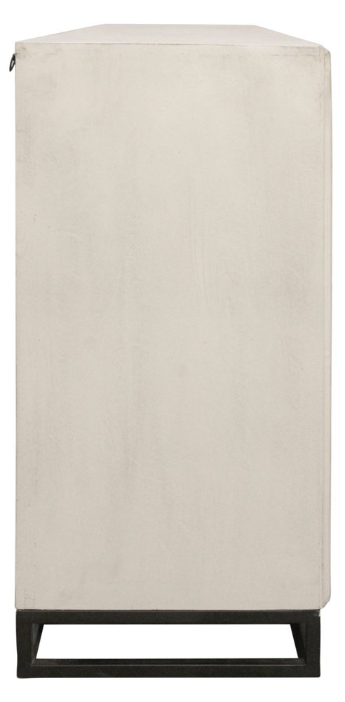76" Antiqued White Distressed Solid Wood Carved Geometric Sideboard with Four Doors HomeRoots