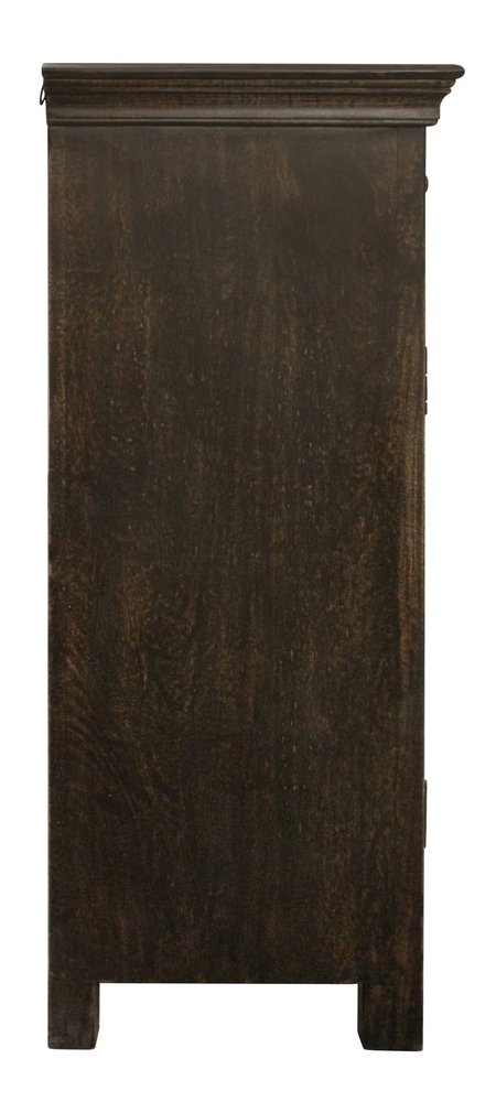72" Black Distressed Solid Wood Carved Floral Four Drawer Sideboard With Four Doors