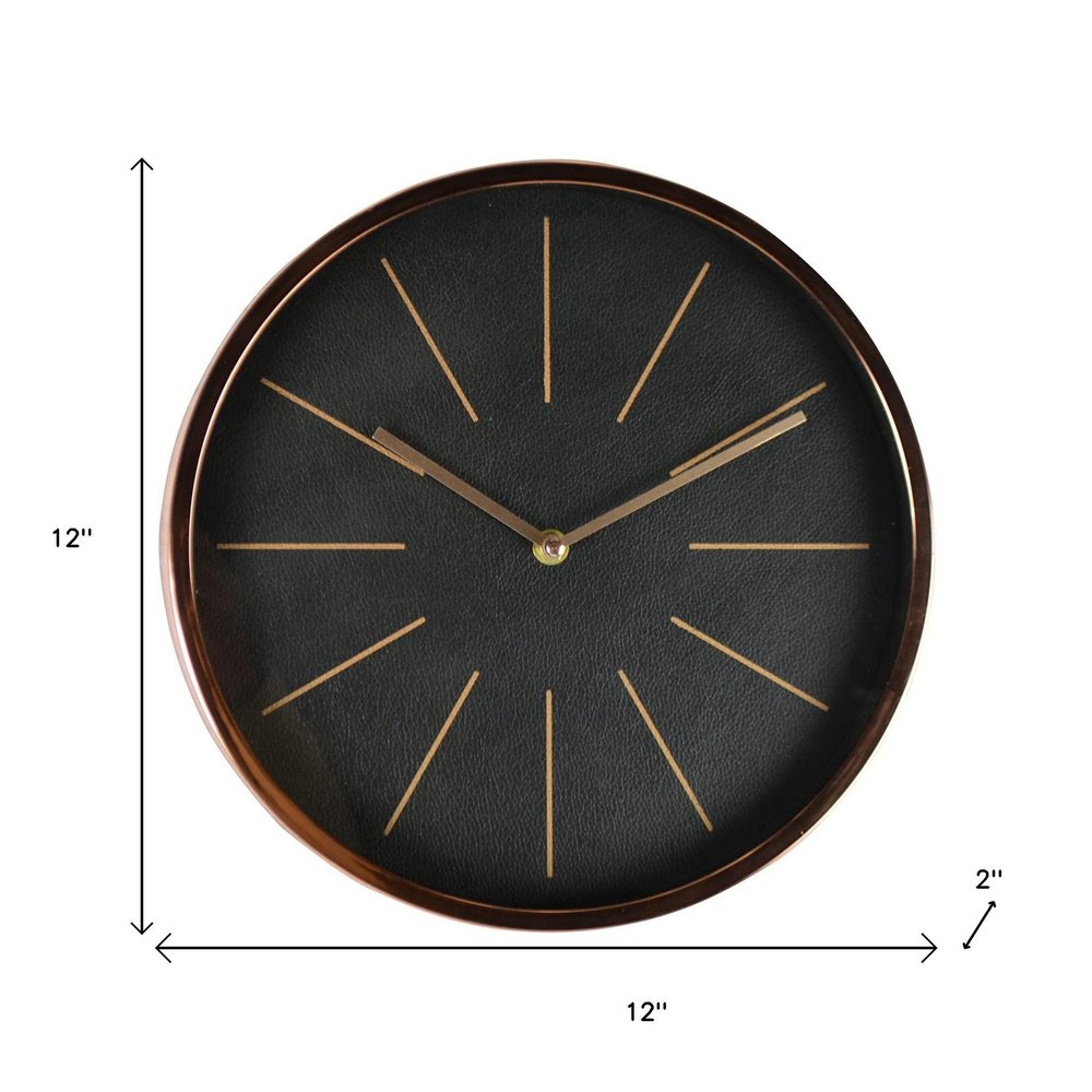 12" Black And Rose Gold Heavy Duty Plastic Silent Analog Round Wall Clock HomeRoots